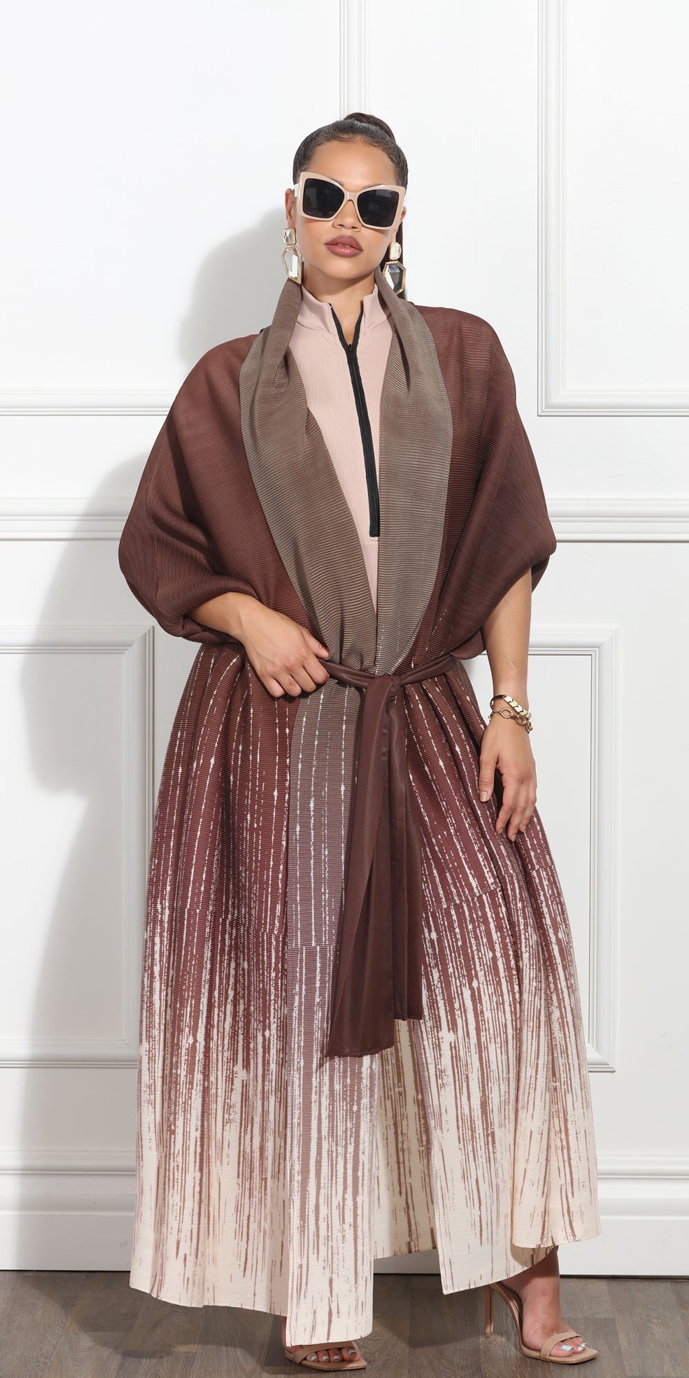 Luxe Moda LM380 - Brown Ombre - Long Ombre Cardigan with Tie Belt