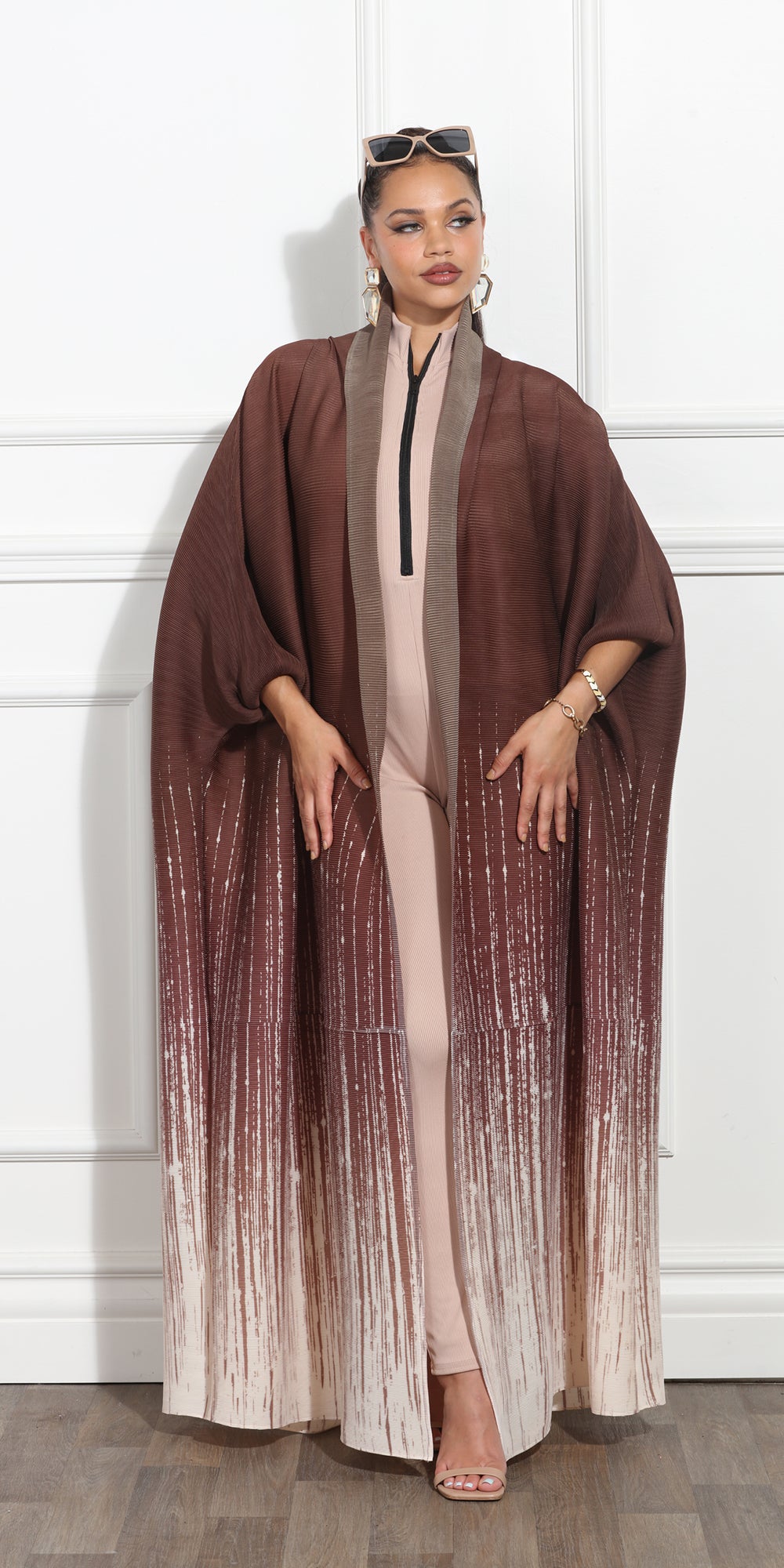 Luxe Moda LM380 - Brown Ombre - Long Ombre Cardigan with Tie Belt