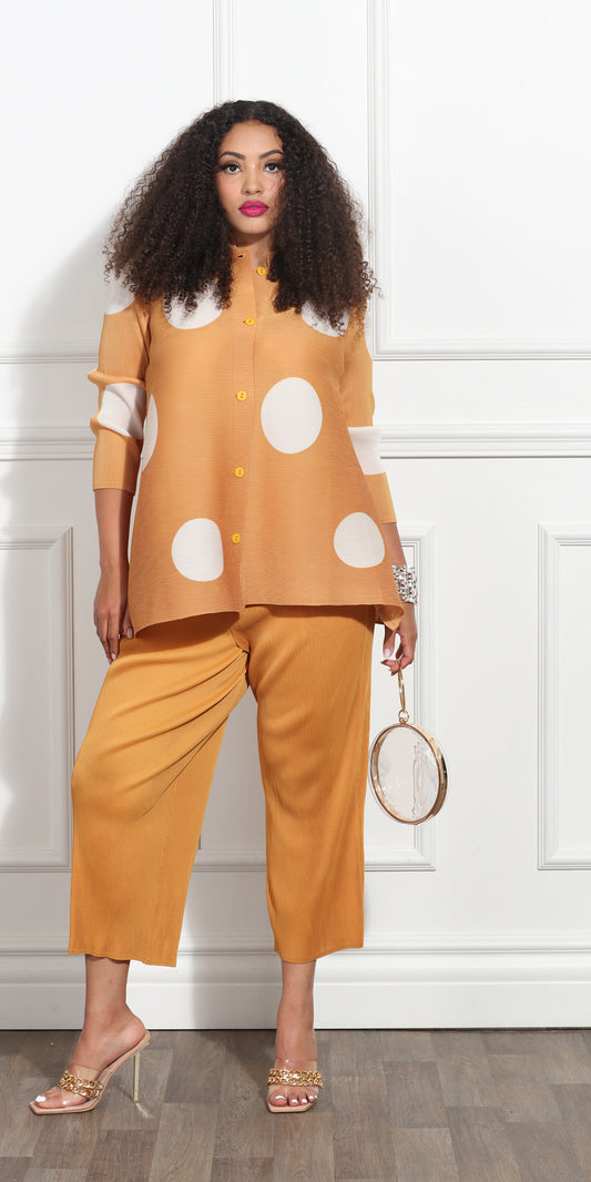 Luxe Moda LM381 - Pumpkin - 2 pc Dot Pant Set