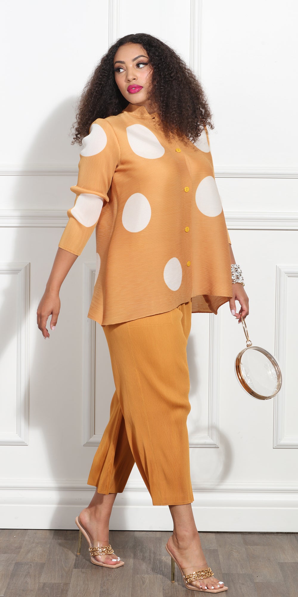 Luxe Moda LM381 - Pumpkin - 2 pc Dot Pant Set