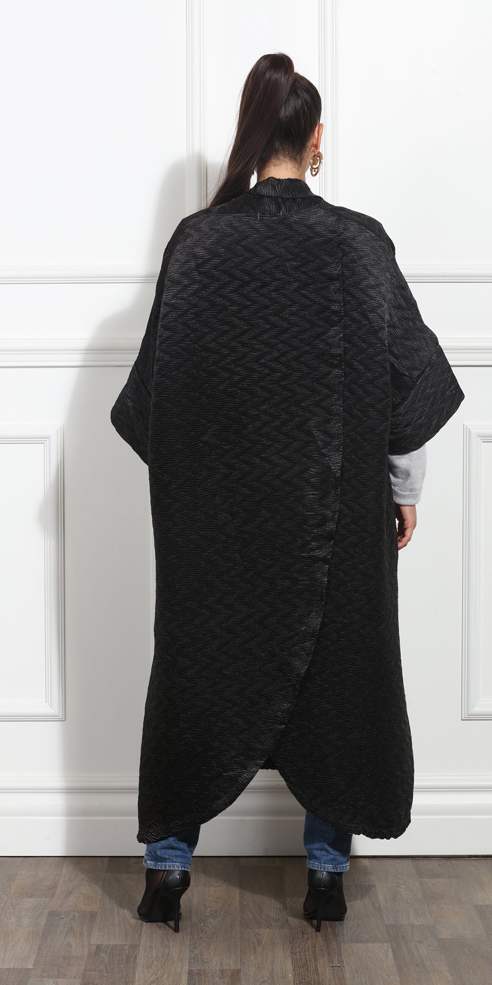 Luxe Moda LM388 - Black - Long Open Quilted Cardigan with Pockets