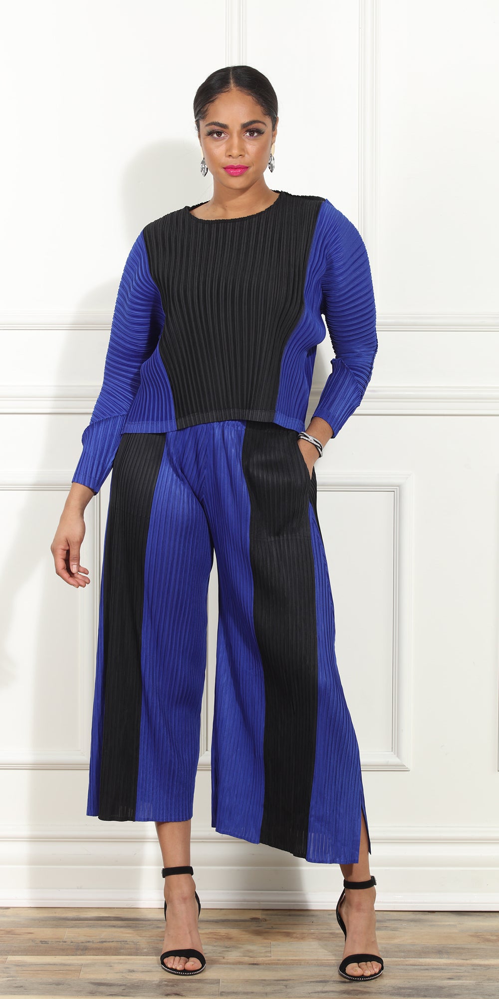Luxe Moda LM439 - Royal - 2 pc Color Block Top and Pant Set
