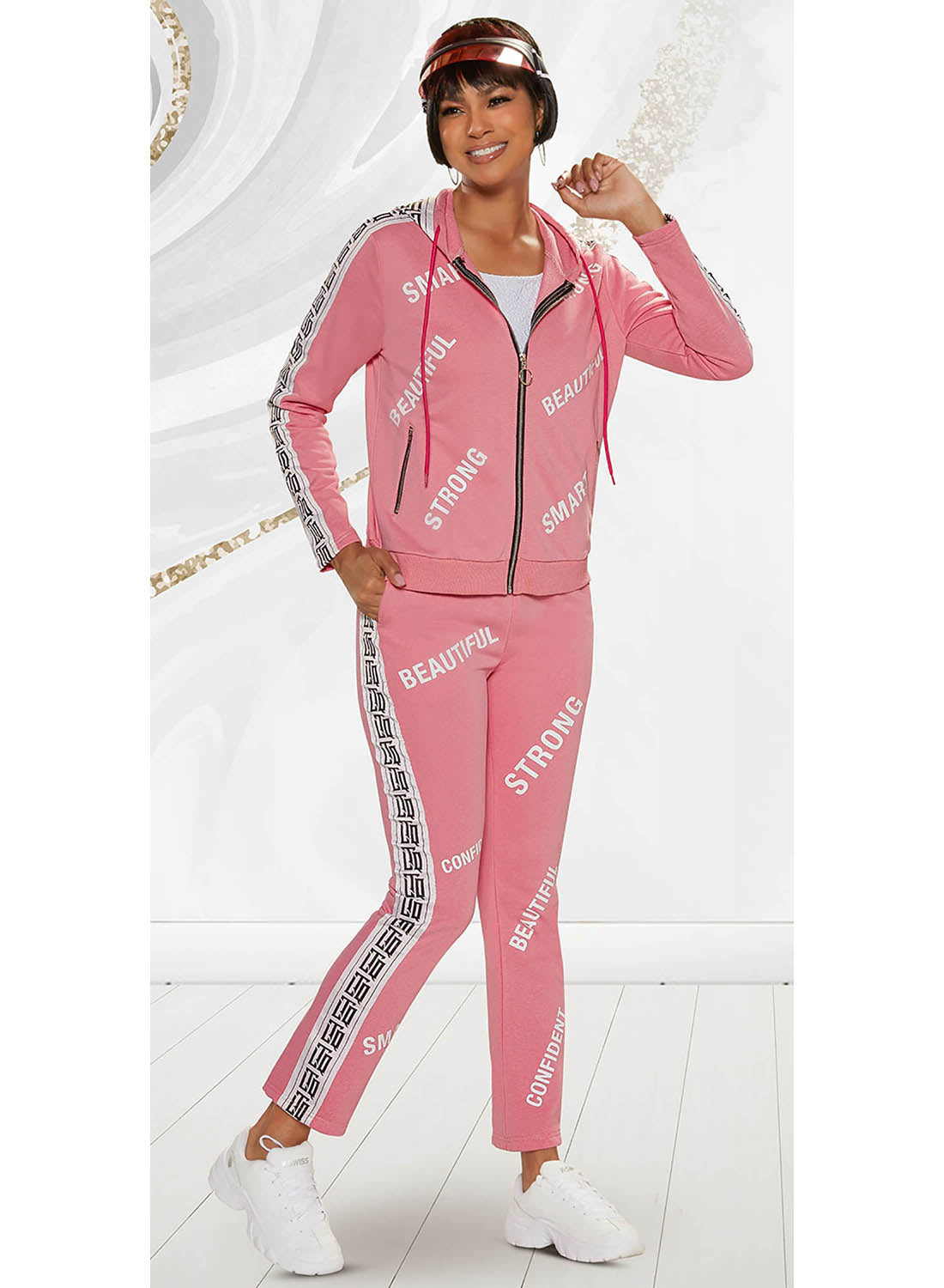 Love the Queen - 17384 -  Pink - 2pc Jacket Pant Jog Set