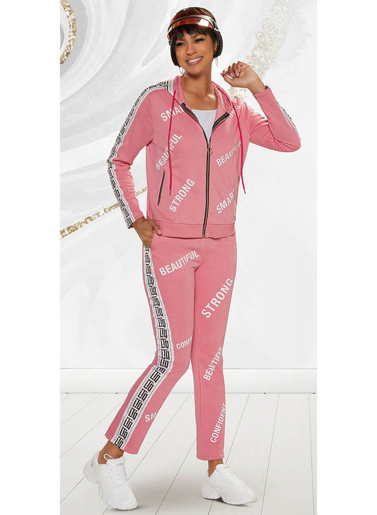 Love the Queen - 17384 -  Pink - 2pc Jacket Pant Jog Set