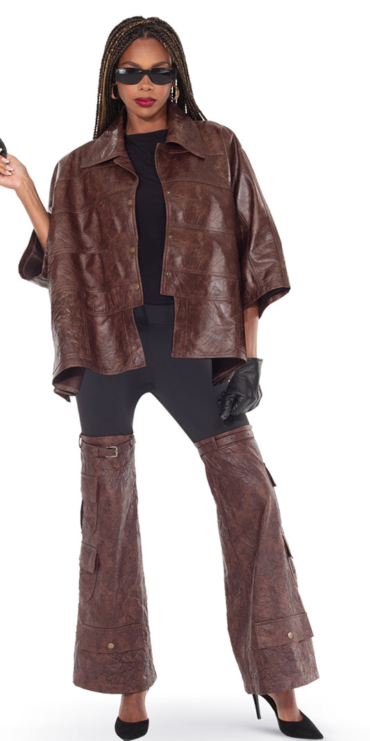 Love The Queen 17621 - Brown - 2 pc Jacket and Pant Set