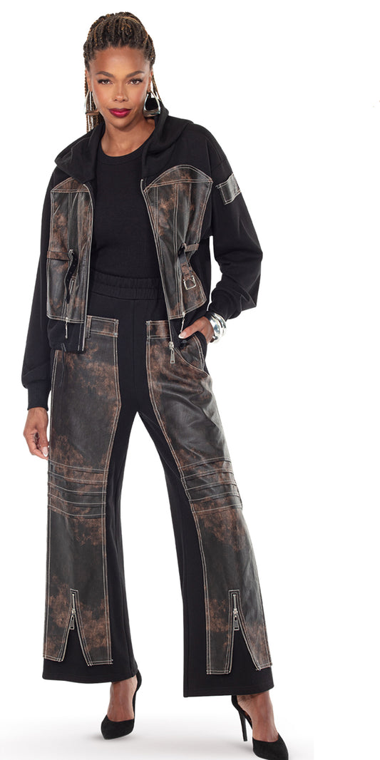 Love The Queen 17622 - Black Brown - 2 pc Jacket and Pant Set