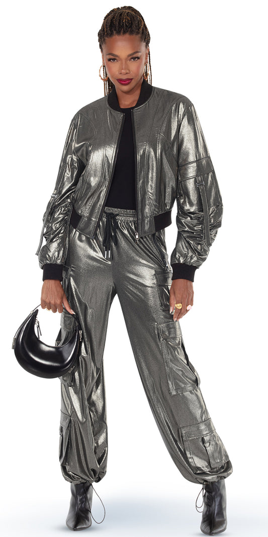 Love The Queen 17627 - Silver - 2 pc Jacket and Pant Set