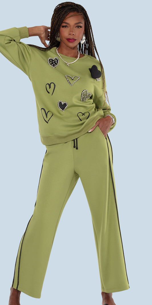 Love The Queen 17638 - Kiwi Green - 2 pc Top and Pant Set