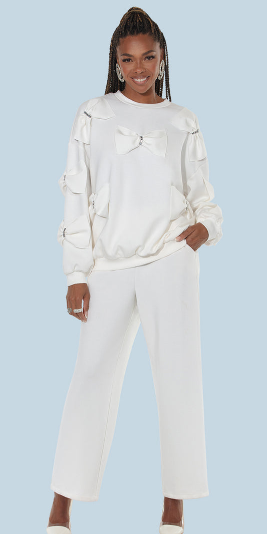 Love The Queen 17639 - Off White - Top and Pant Set