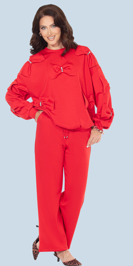 Love The Queen 17639 - Red - Top and Pant Set
