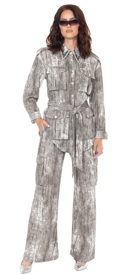 Love The Queen 17642 - Grey - Top and Pant Set