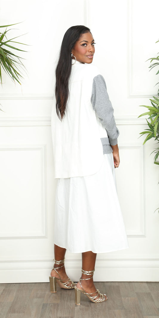 Luxe Moda - LM194 - White Grey - Mock 2pc Color Block Dress