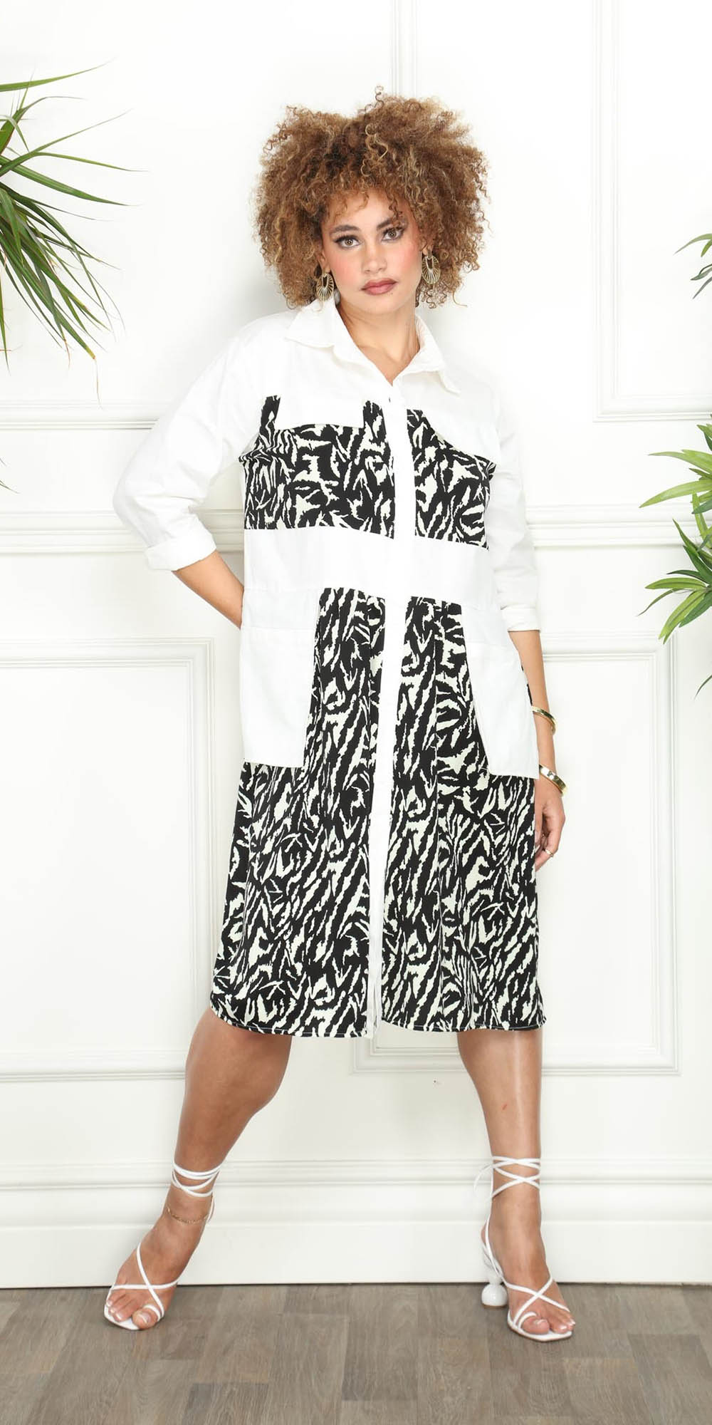 Luxe Moda - LM203 - White Black - Print Oversize Dress