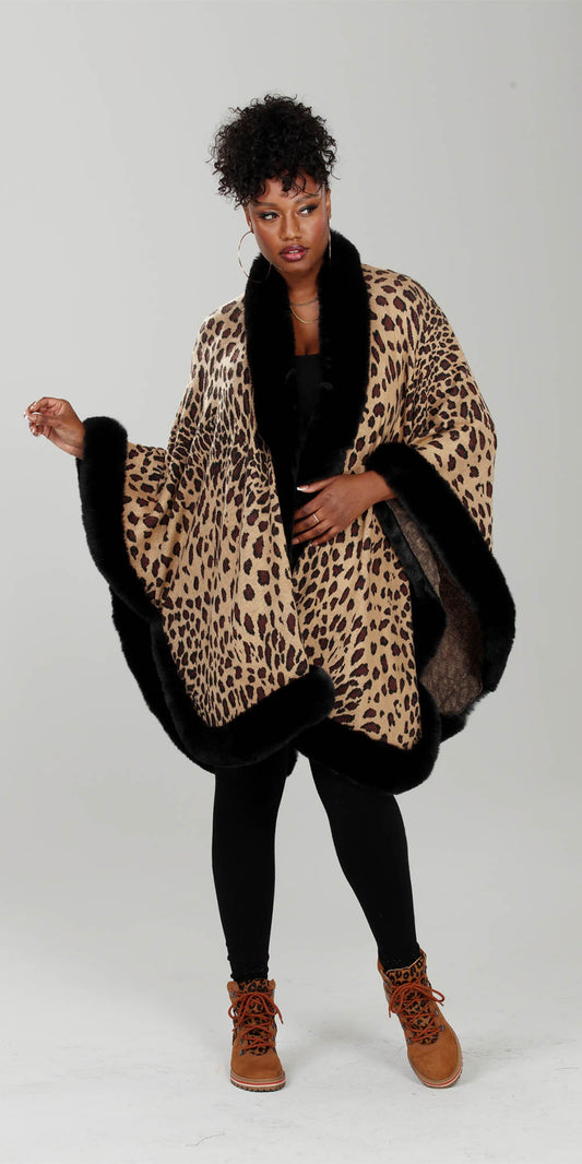 Luxe Moda LM242 Faux Fur Trim Animal Print Cape