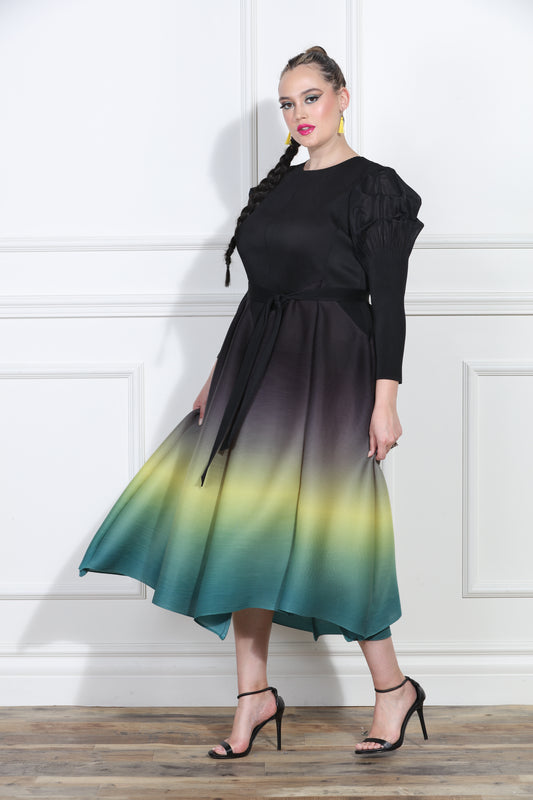 Luxe Moda LM401 - Black Multi - Ombre Shirred Shoulder Dress