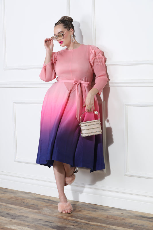 Luxe Moda LM401 - Pink Multi - Ombre Shirred Shoulder Dress