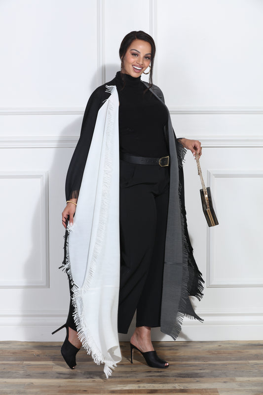 Luxe Moda LM403 - Balck White - Two Tone Fringe Duster