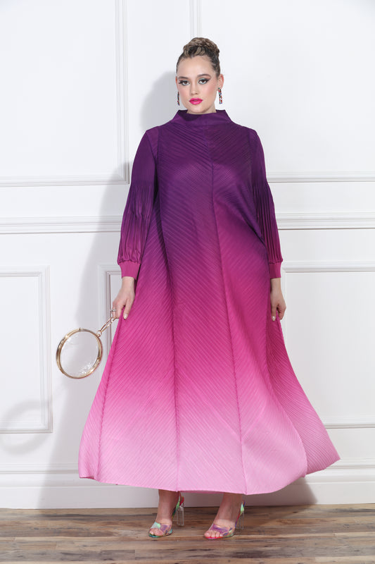 Luxe Moda LM406 - Purple - Ombre Pleated Dress