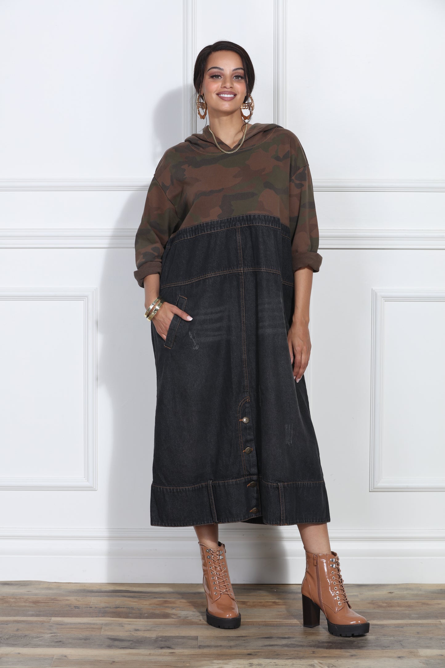 Luxe Moda LM416 -Camo Denim - Camo Denim Dress