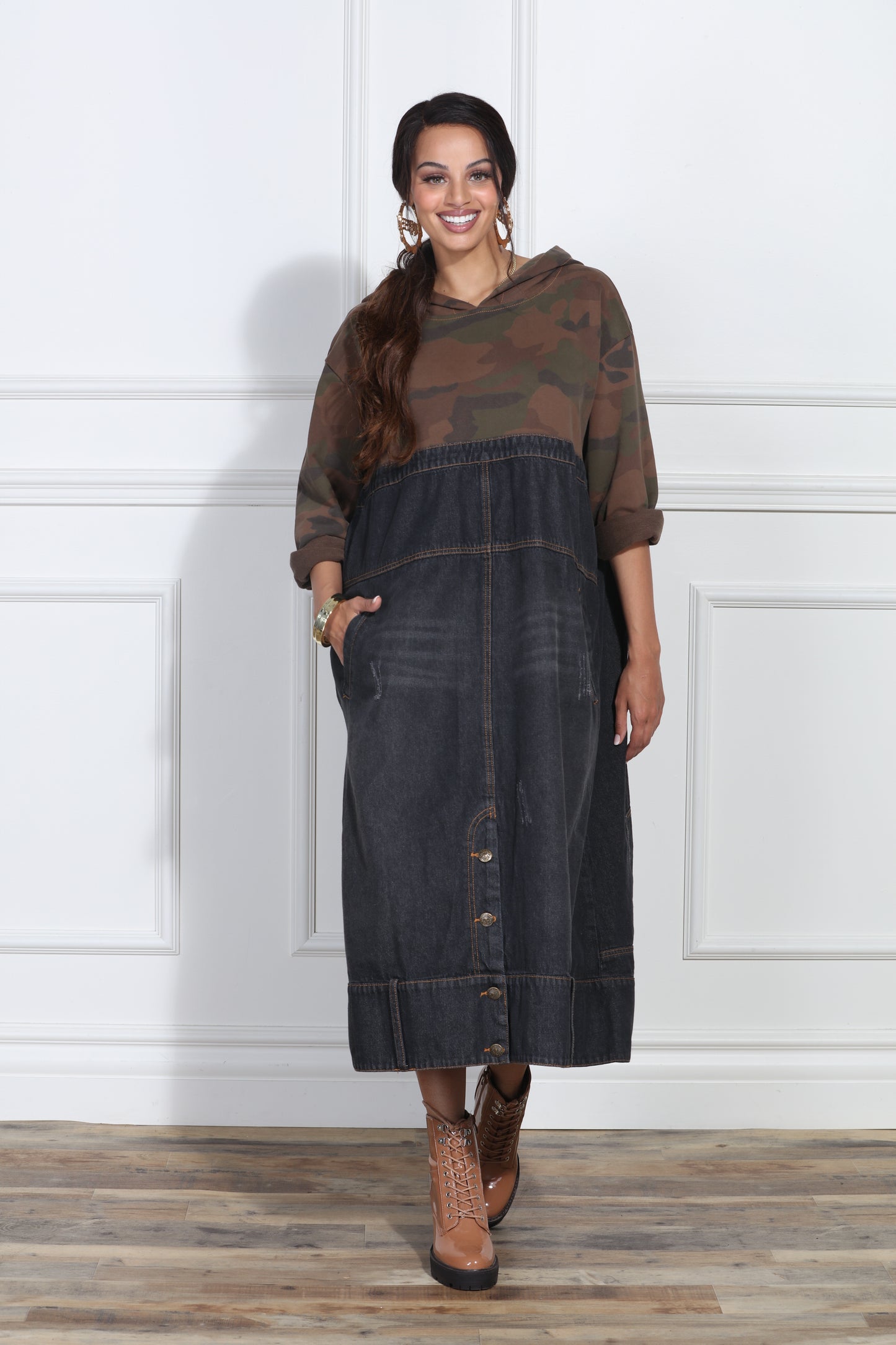 Luxe Moda LM416 -Camo Denim - Camo Denim Dress