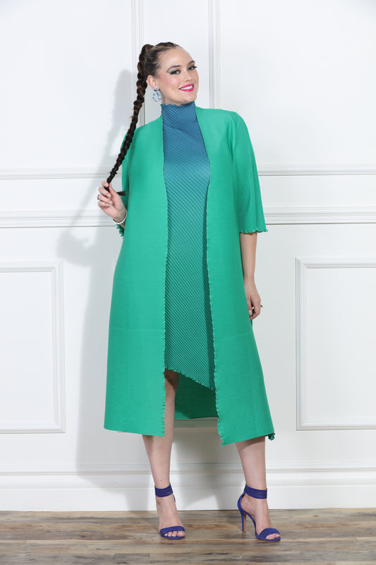 Luxe Moda LM419 - Green - Pleated Dress with Duster