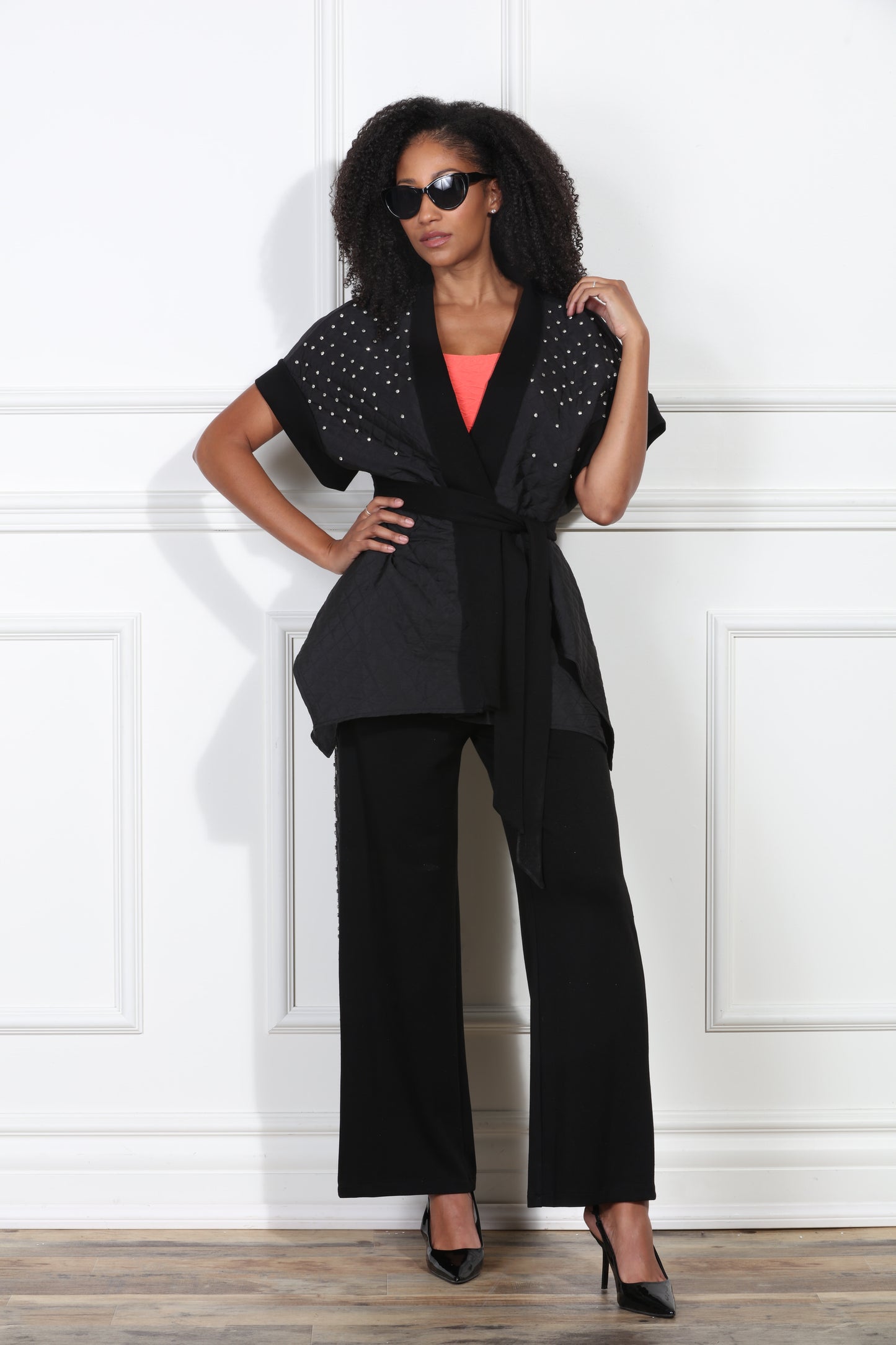 Luxe Modaa LM427 - Black - 2pc Kimono and Pant Set