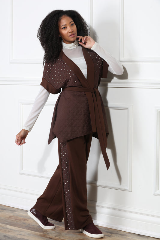 Luxe Modaa LM427 - Brown - 2pc Kimono and Pant Set