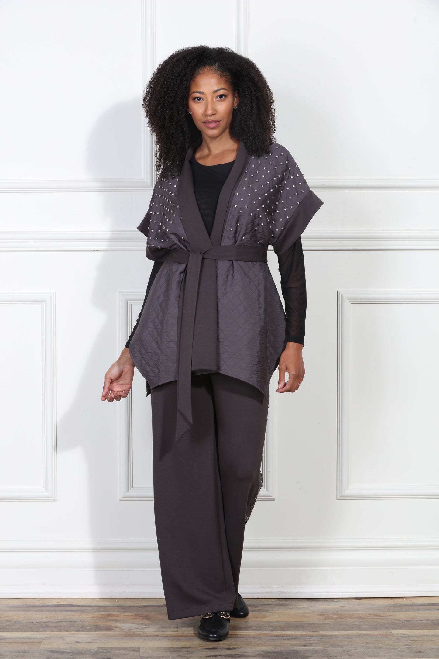 Luxe Modaa LM427 - Grey - 2pc Kimono and Pant Set