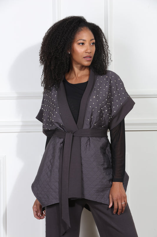 Luxe Modaa LM427 - Grey - 2pc Kimono and Pant Set