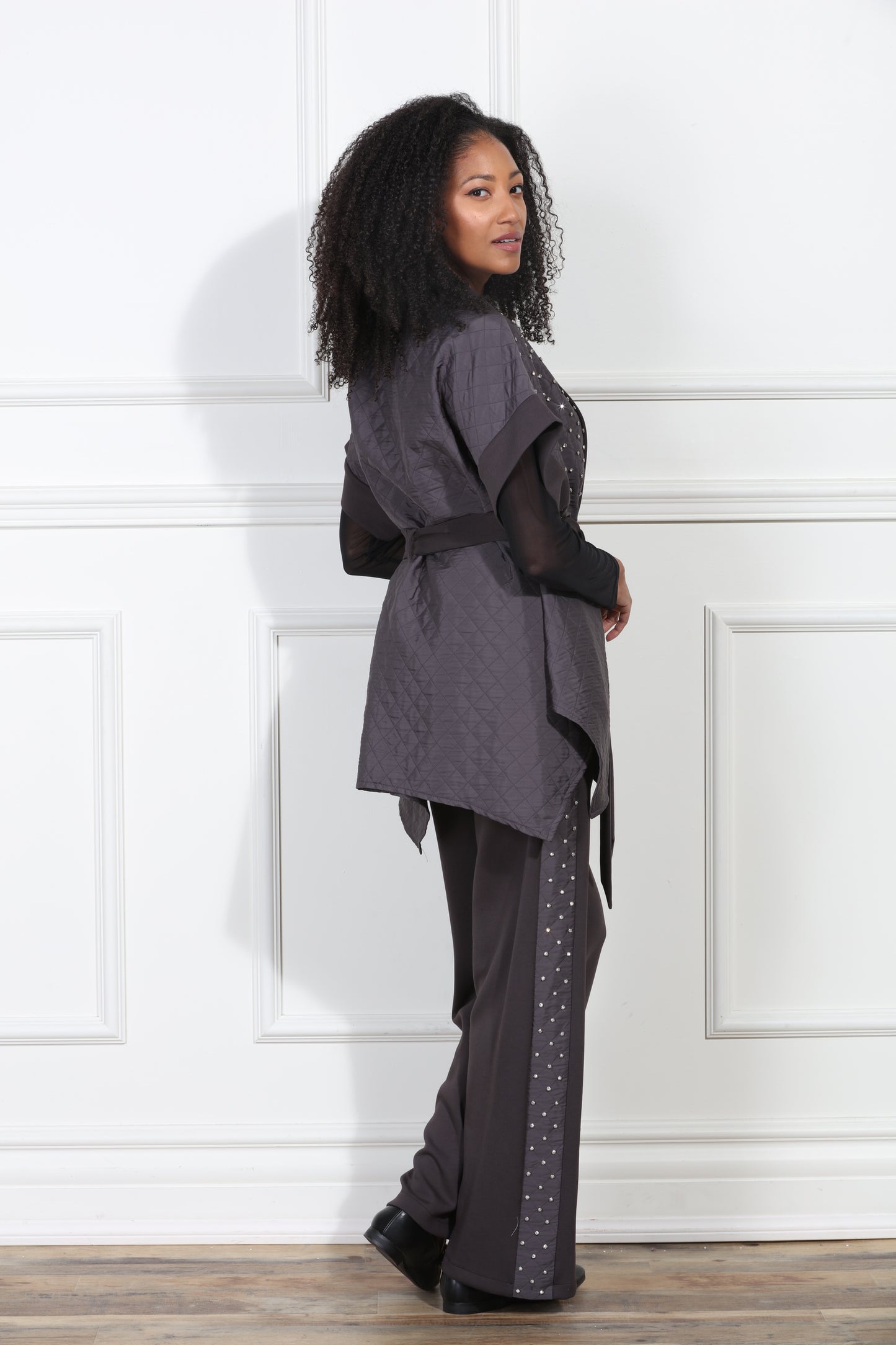 Luxe Modaa LM427 - Grey - 2pc Kimono and Pant Set