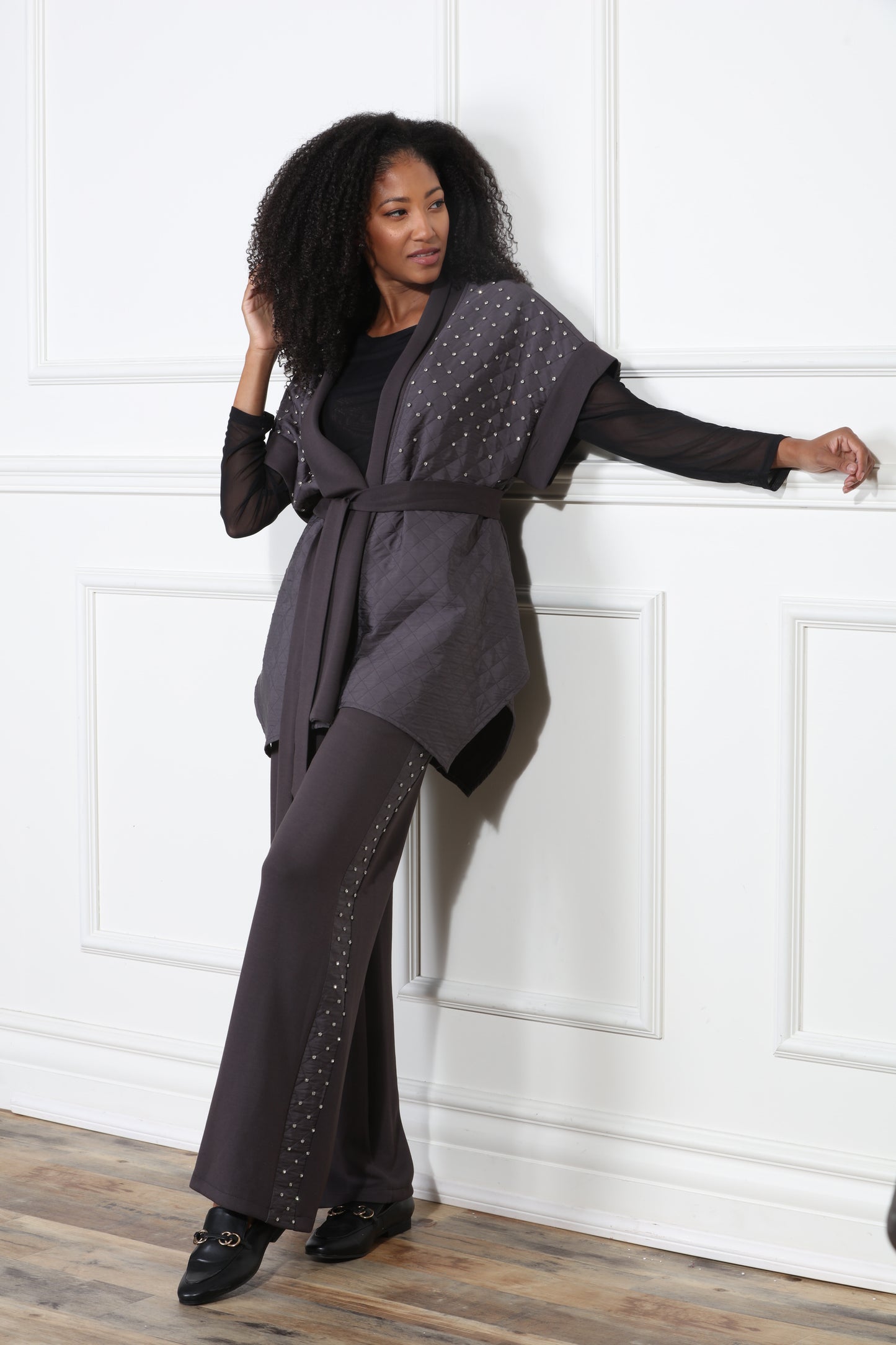 Luxe Modaa LM427 - Grey - 2pc Kimono and Pant Set