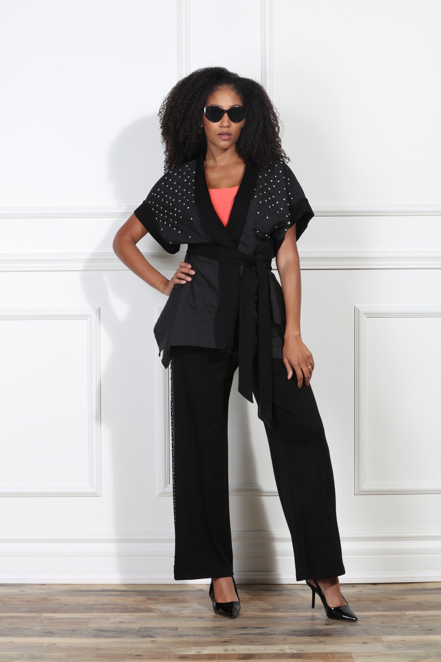 Luxe Modaa LM427 - Black - 2pc Kimono and Pant Set