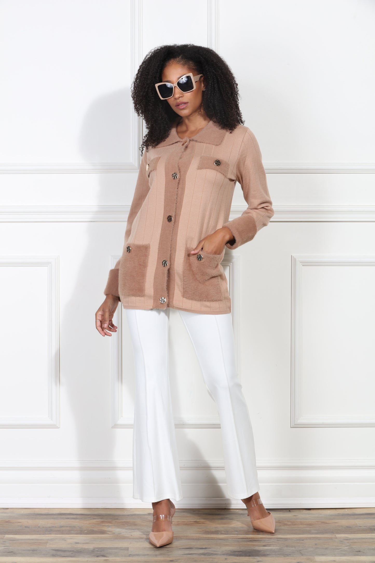 Luxe Moda LM419 - Tan - 2pc Two Tone Dress with Duster