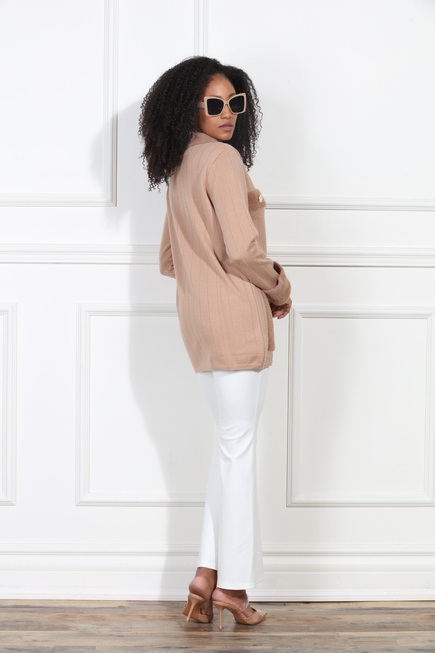 Luxe Moda LM419 - Tan - 2pc Two Tone Dress with Duster