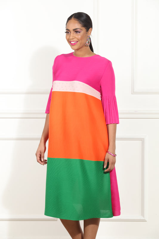 Luxe Moda LM432 - Orange - Color Block Dress