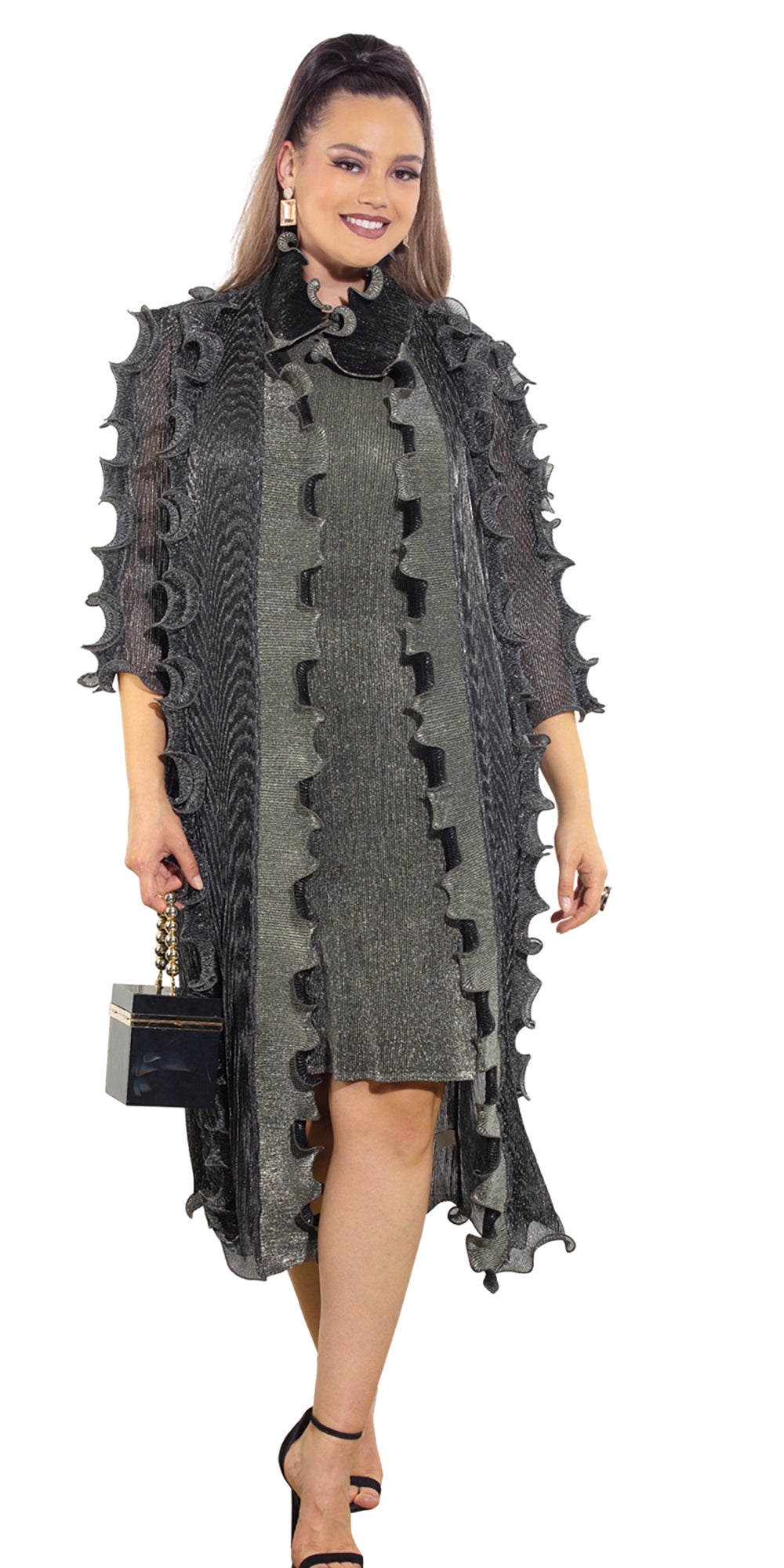 Luxe Moda LM468 - Silver - 2 pc Dress and Duster Set