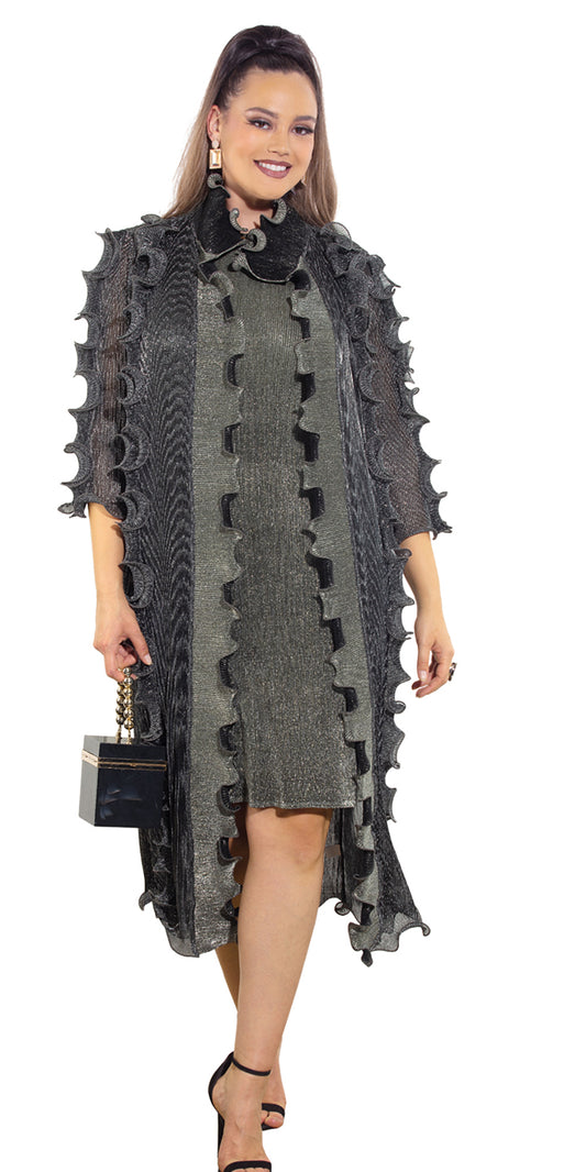 Luxe Moda LM468 - Silver - 2 pc Dress and Duster Set