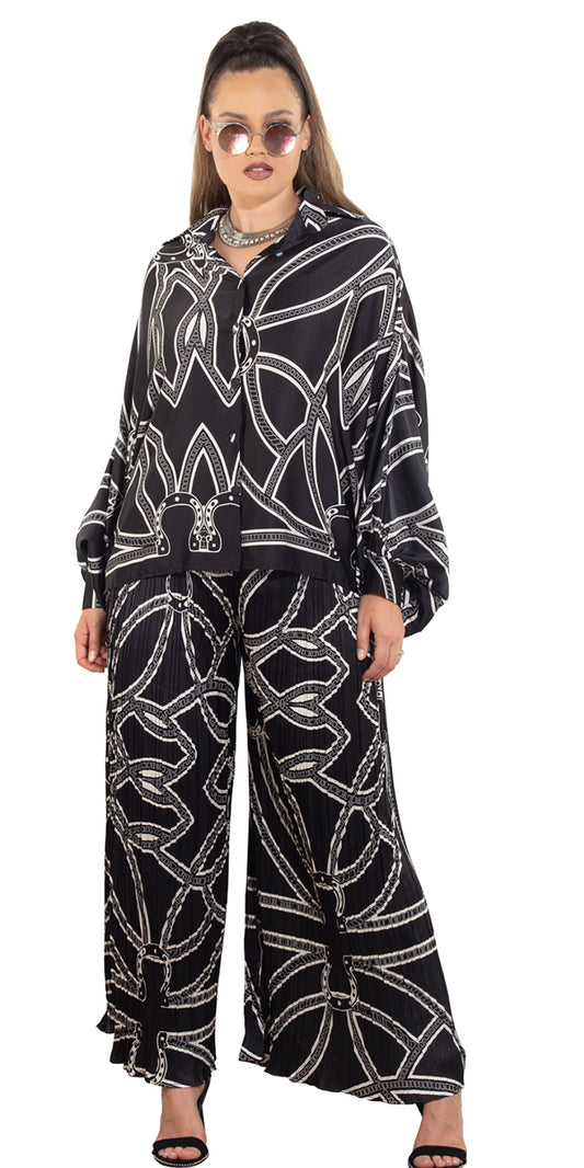 Luxe Moda LM469 - Black Off White - 2 pc Top and Pant Set