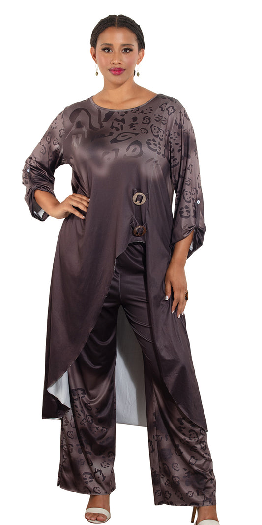 Luxe Moda LM470 - Brown - 2 pc Tunic and Pant Set