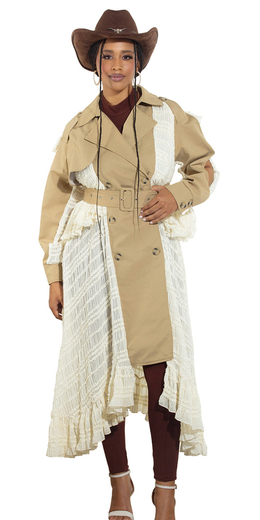 Luxe Moda LM471 - Khaki Off White - Coat