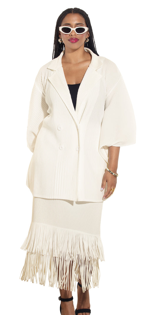 Luxe Moda LM482 - Off White - 2 pc Jacket and Skirt Set