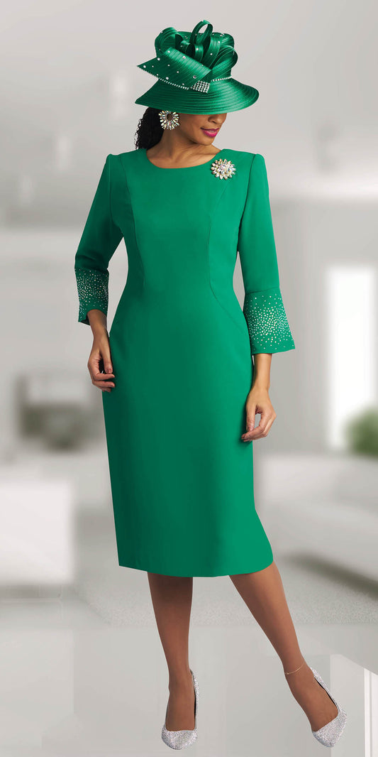 Lily and Taylor 4092 - Emerald - French Crepe Dress With Rhinestones