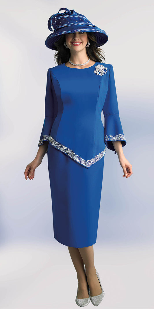 Lily and Taylor 4471 - Royal - 2PC French Crepe Skirt Suit with Rhinestones