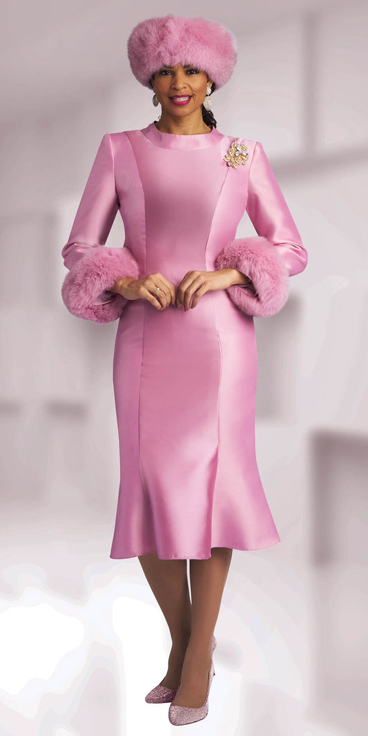 Lily and Taylor 4821 - Dark Mauve - 1 Piece Dress with Brooch and Fur Cuffs