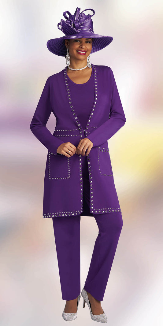 Lily and Taylor 783 - Purple - 3 Piece Fine Knit Suit with Studs