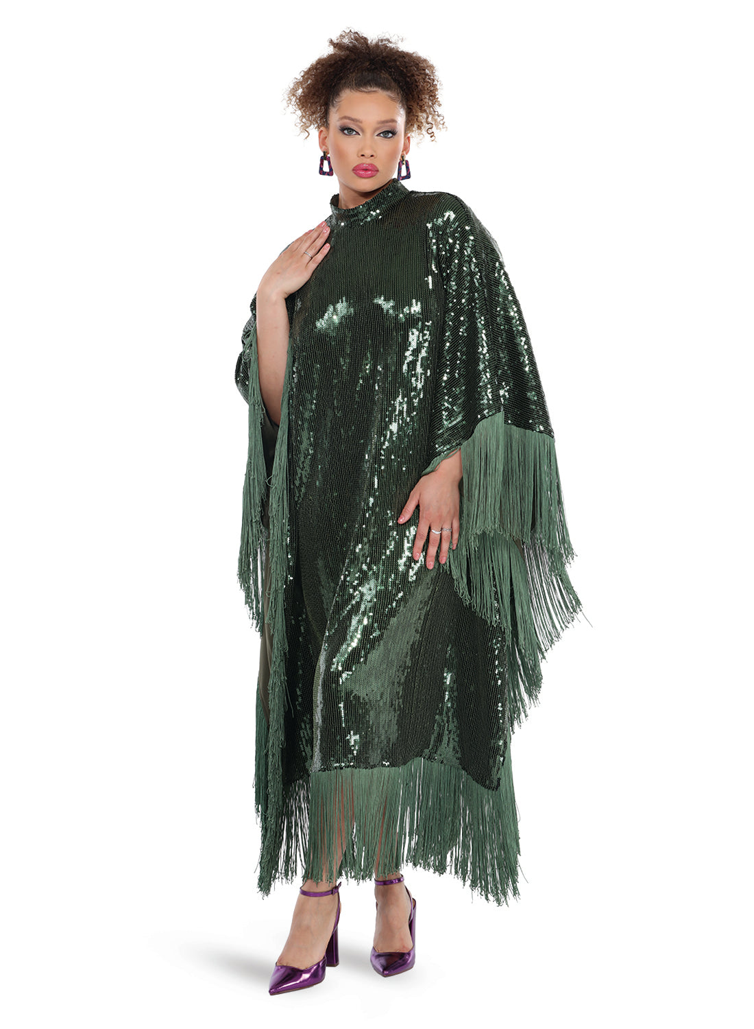 Love the Queen 17493 - Artichoke Green - Novelty Sequin Fabric With Fringe Design Caftan