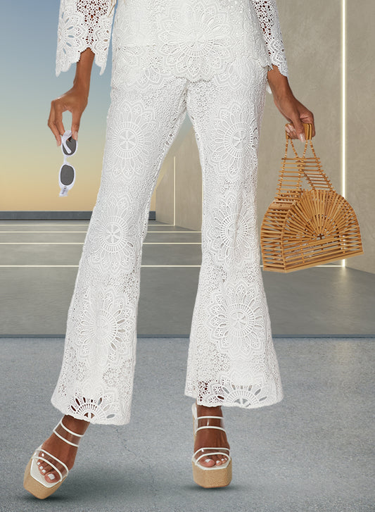 Love the Queen 17538P - White - Lined Novelty Lace Pants with Side Pockets