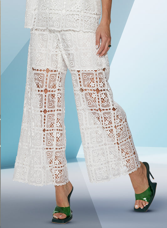 Love the Queen 17545P - White - Lined Novelty Lace Pants