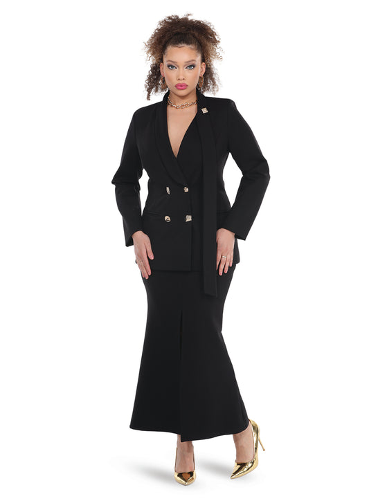 Love The Queen 17583 - Black - 2 pc Soft Stretch Crepe Skirt Suit