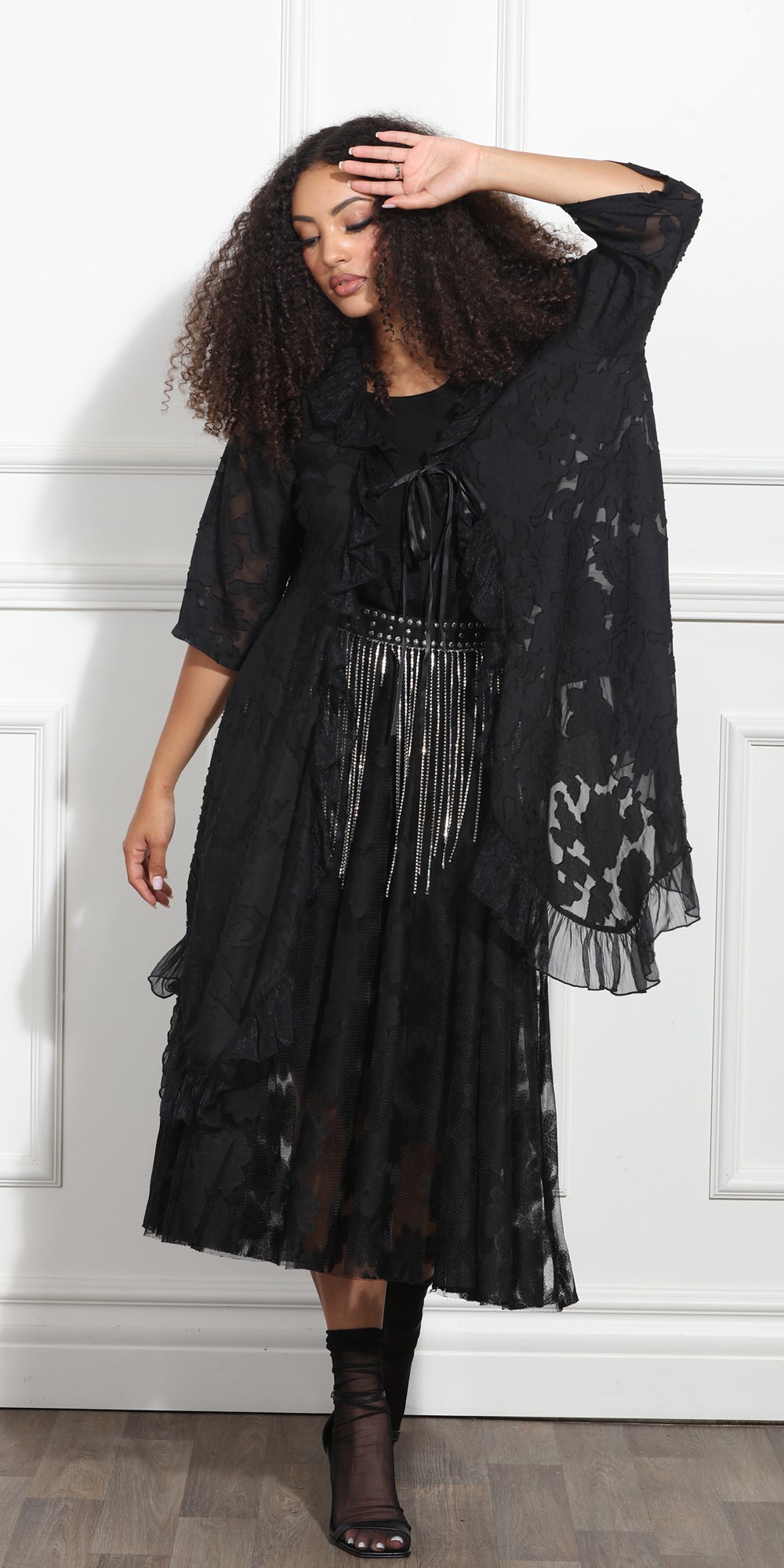 Luxe Moda LM358 - Black - Lace Dress and Jacket